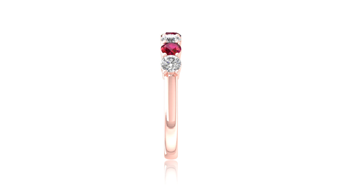 14K Rose Gold Ruby and Diamond Band Ring