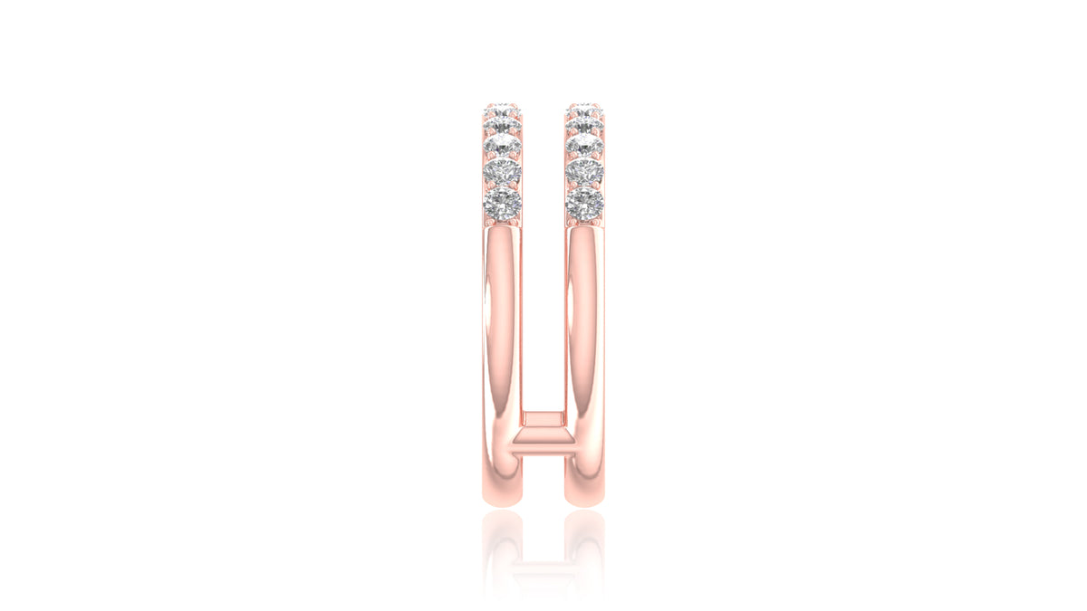 14K Rose Gold Double Row Round Diamond Band Ring