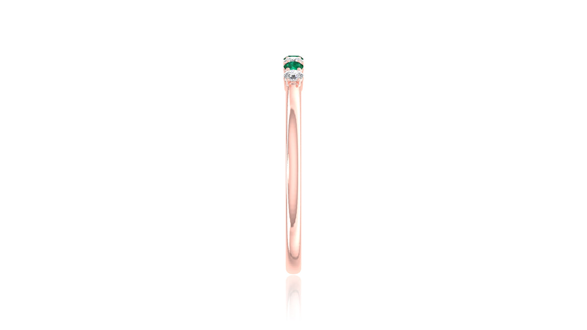 Green Emerald and Diamond Band Ring in 14KT Rose Gold