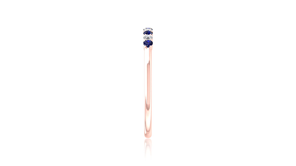 14K Rose Gold Blue Sapphire and Diamond Band Ring