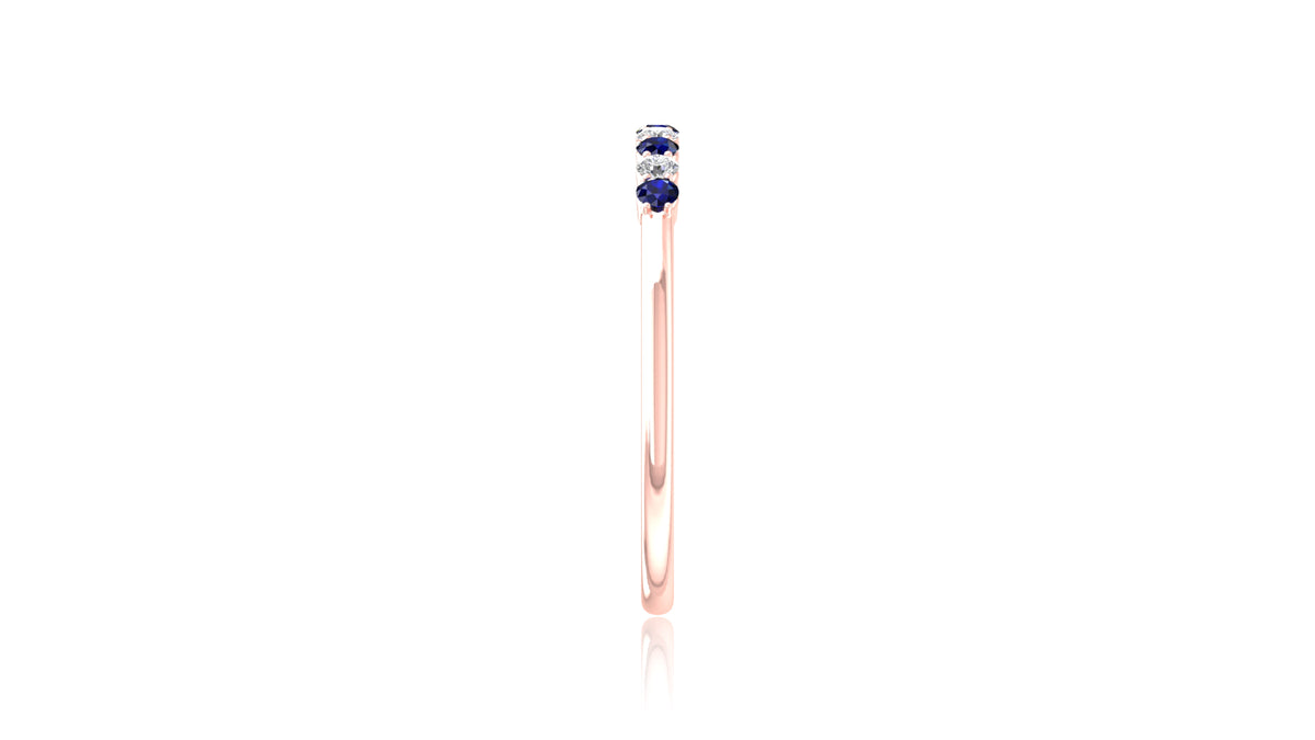 14K Rose Gold Blue Sapphire and Diamond Band Ring
