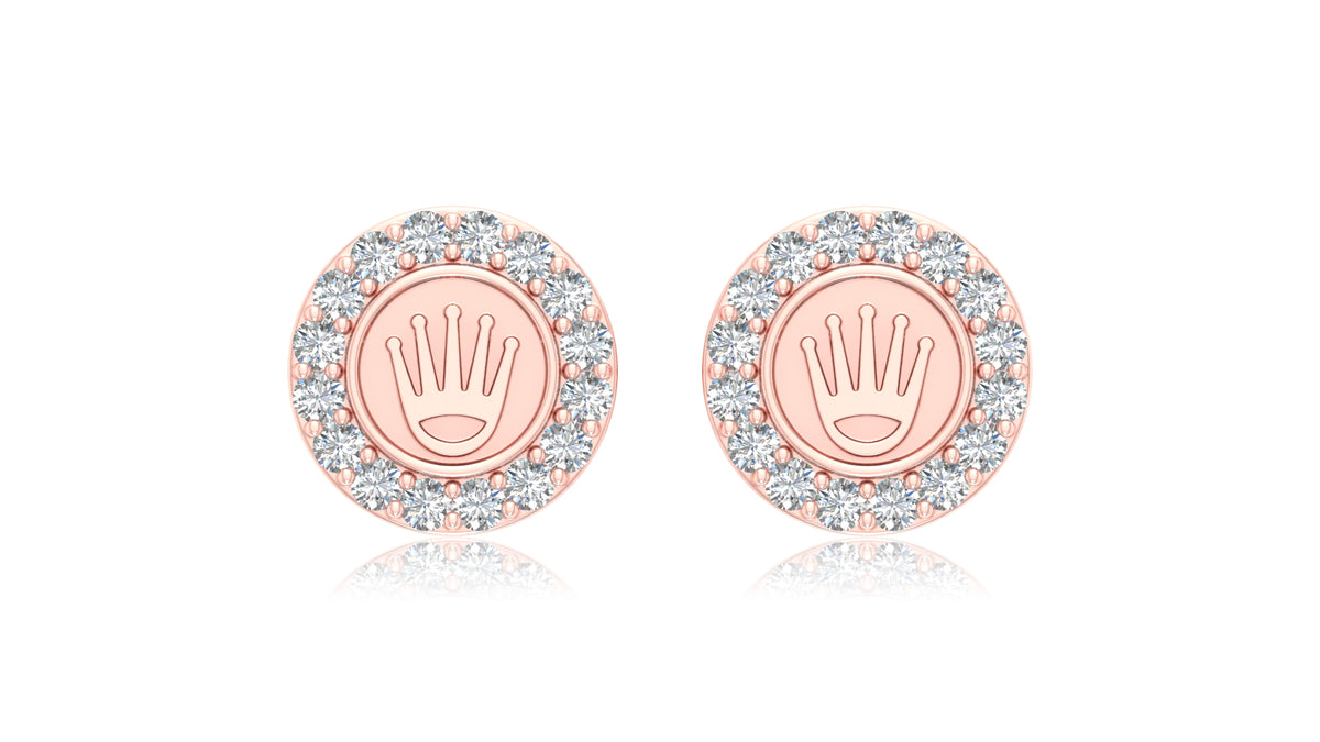 14K Rose Gold Round Diamond Crown Stud Earrings