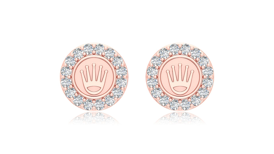14K Rose Gold Round Diamond Crown Stud Earrings