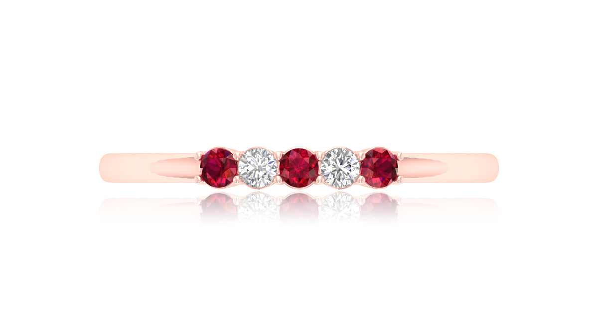 14K Rose Gold Ruby and Diamond Band Ring