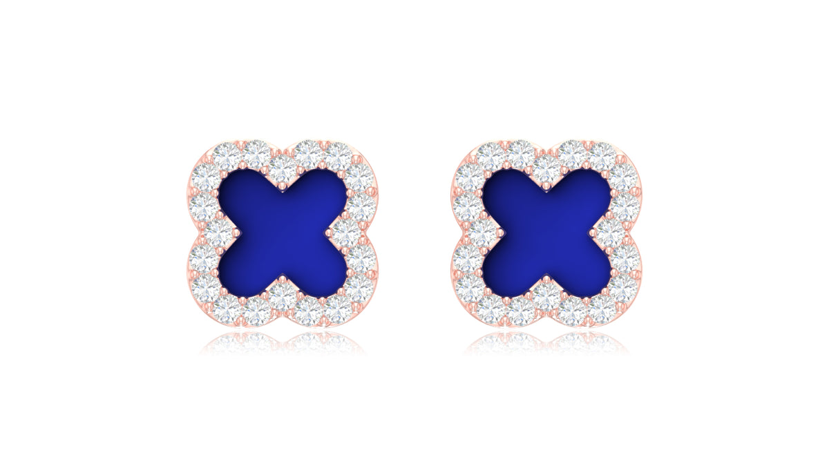 14K Rose Gold Clover Diamond Stud Earrings