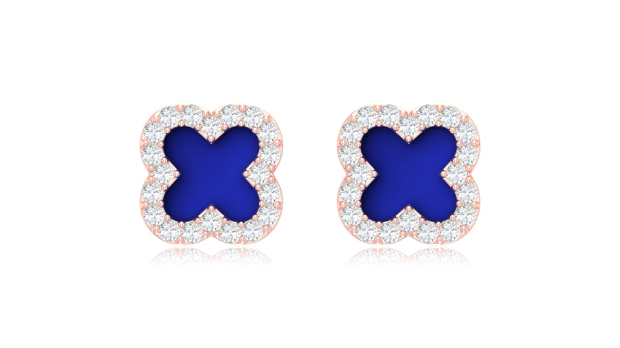 14K Rose Gold Clover Diamond Stud Earrings