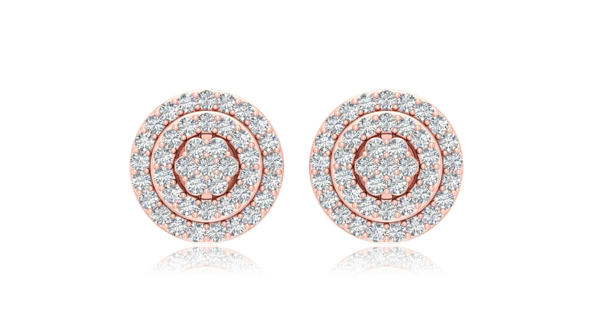 14K Rose Gold Round Halo Diamond Stud Earrings