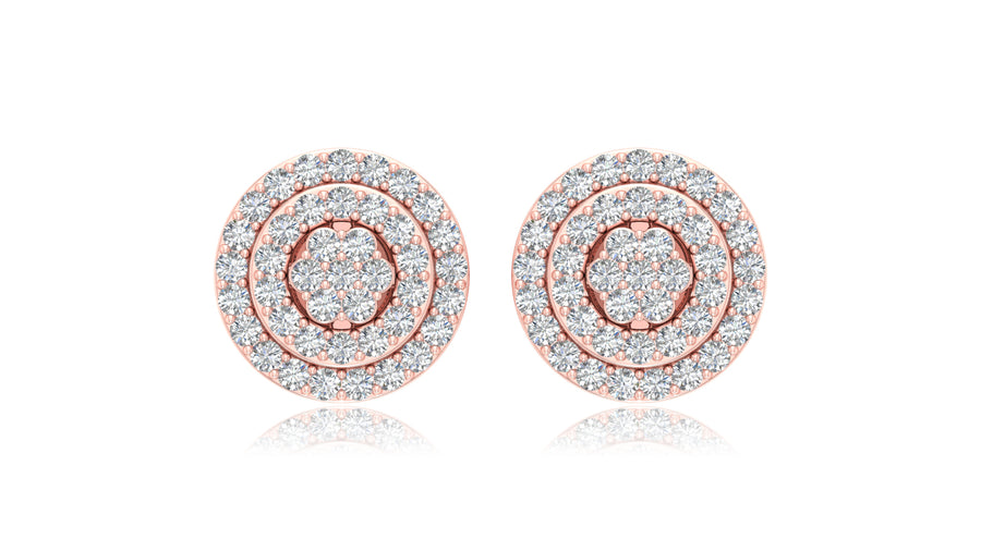 14K Rose Gold Round Halo Diamond Stud Earrings