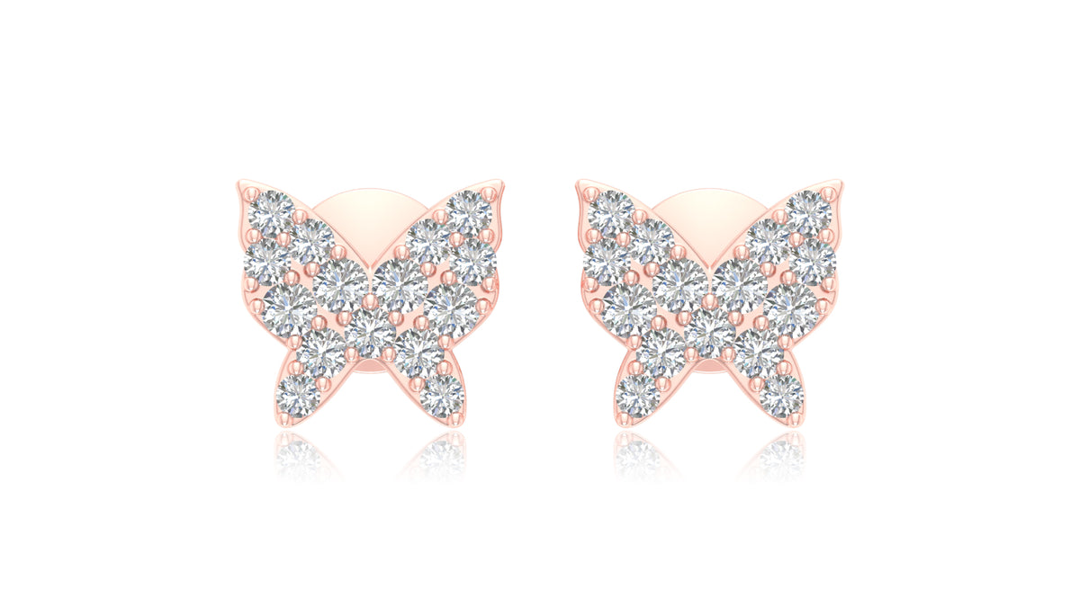 14K Rose Gold Butterfly Diamond Stud Earrings