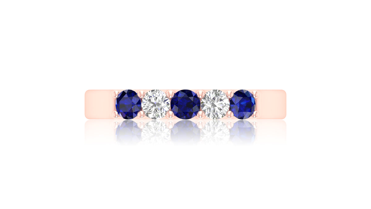 14K Rose Gold Blue Sapphire and Diamond Band Ring