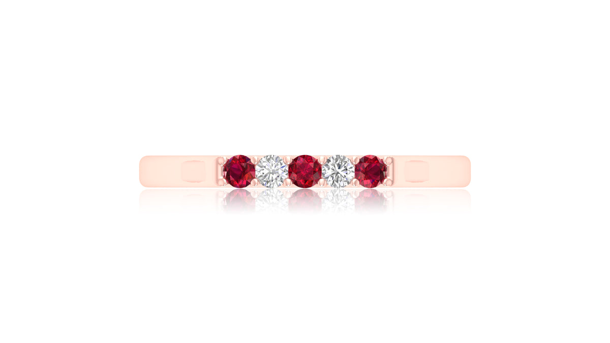 14K Rose Gold Ruby and Diamond Band Ring