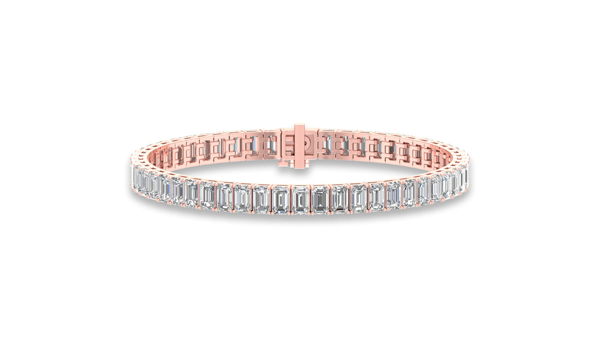 14K Rose Gold Emerald Cut Diamond Tennis Bracelet