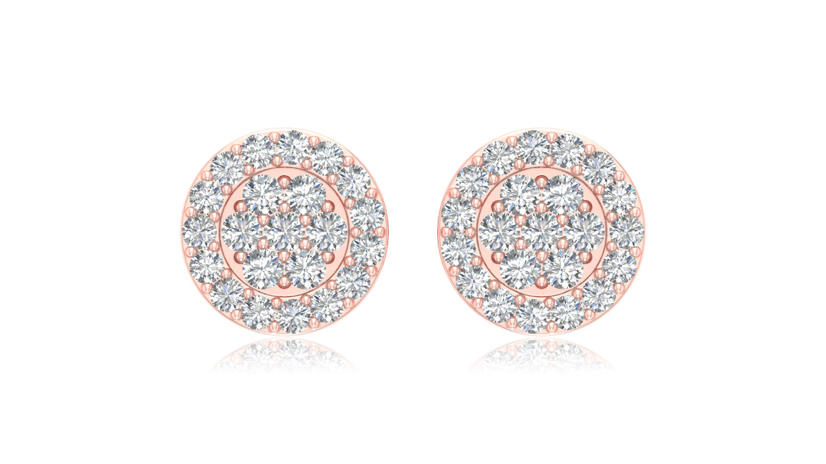 14K Rose Gold Round Halo Diamond Stud Earrings