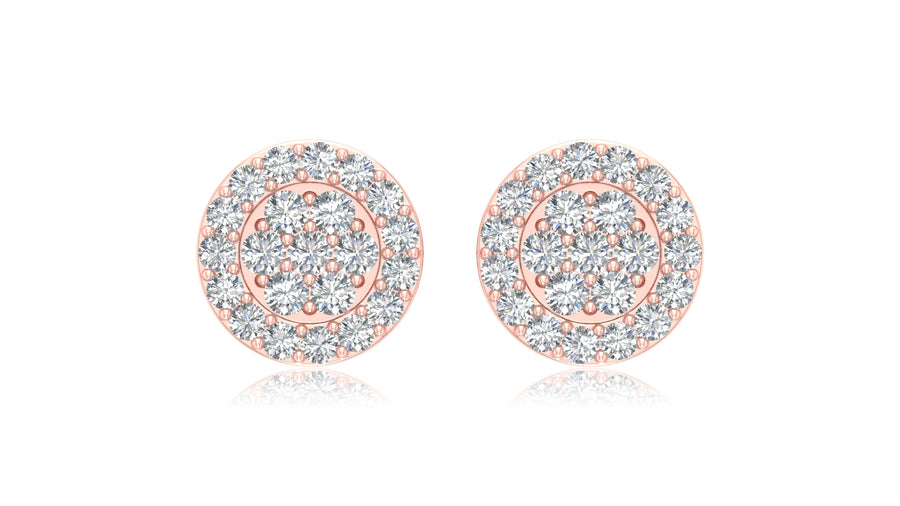 14K Rose Gold Round Halo Diamond Stud Earrings