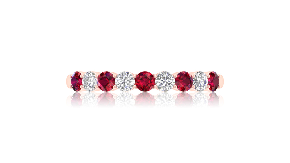 14K Rose Gold Ruby Stone and Diamond Band Ring