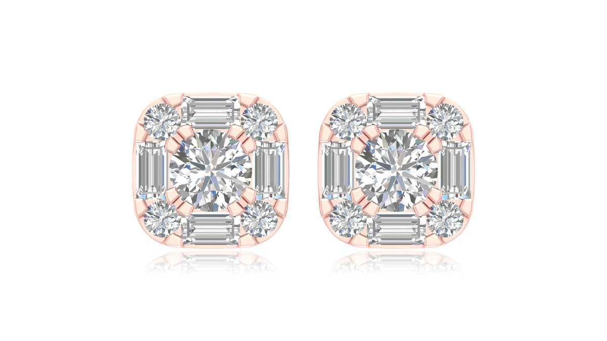 14K Rose Gold Cushion Halo Diamond Stud Earrings