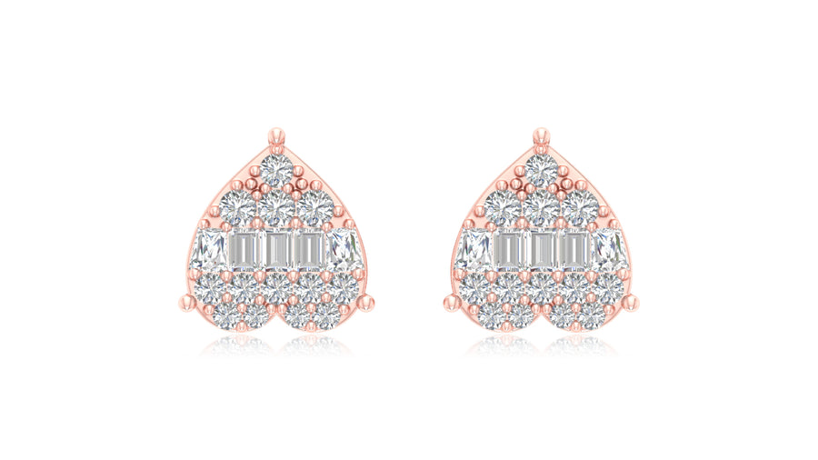 14K Rose Gold Pear-Shaped Baguette Diamond Stud Earrings