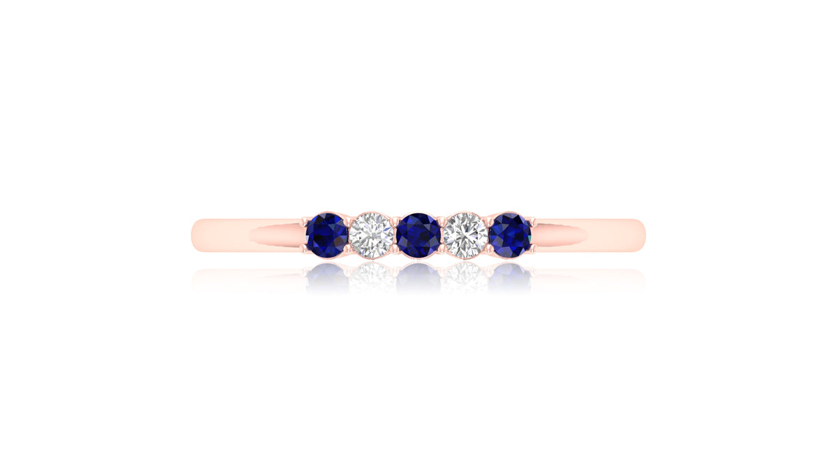 14K Rose Gold Blue Sapphire and Diamond Band Ring
