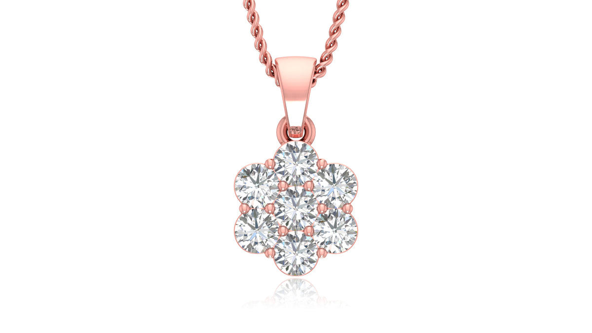 14K Rose Gold Round Diamond Flower Pendant