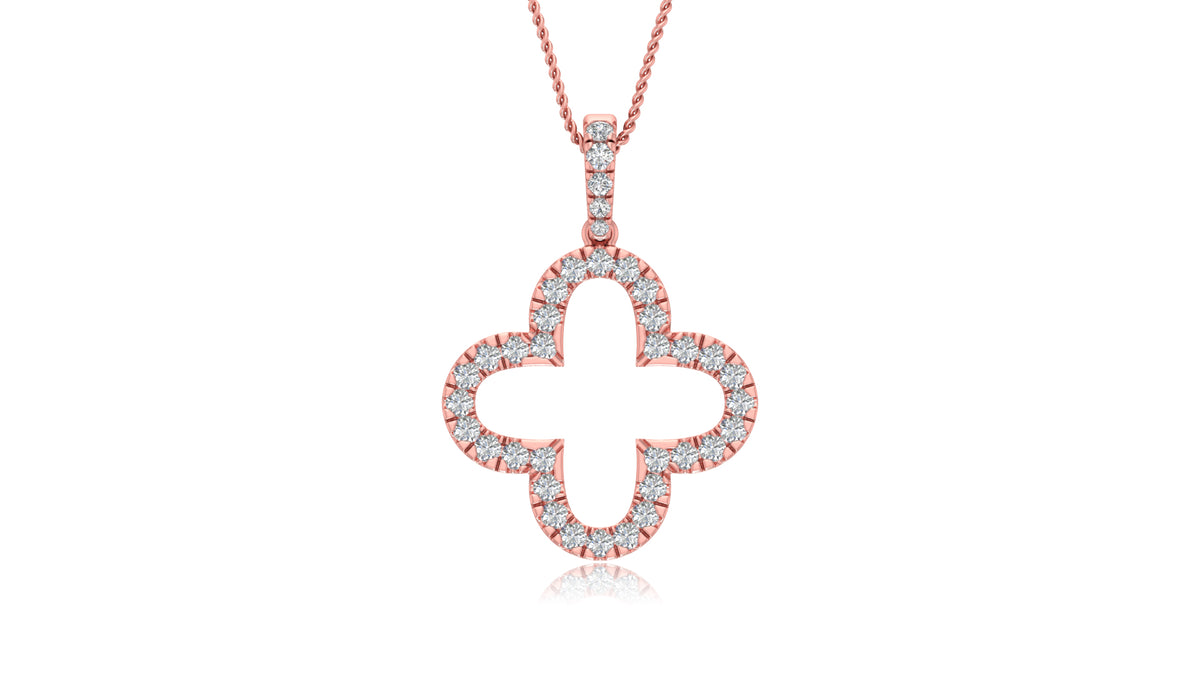 14K Rose Gold Clover Diamond Pendant