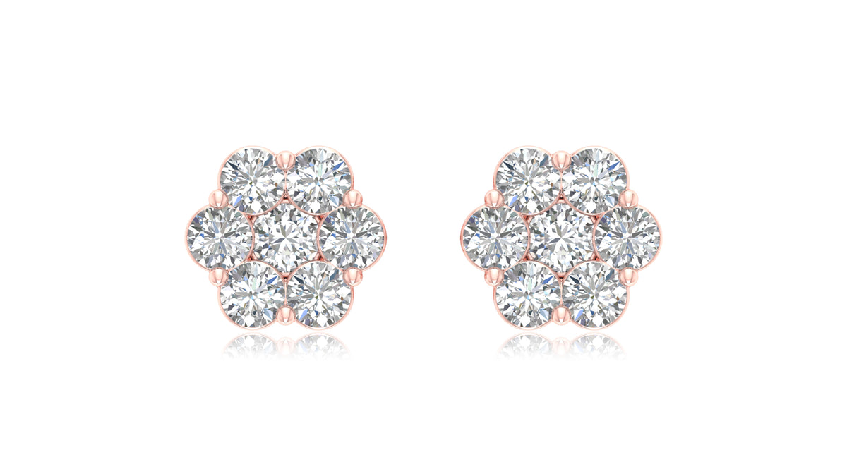14K Rose Gold Cluster Diamond Stud Earrings