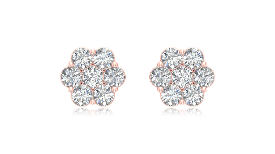 14K Rose Gold Cluster Diamond Stud Earrings