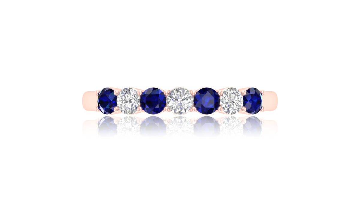 Blue Sapphire and Diamond Band Ring in 14KT Rose Gold