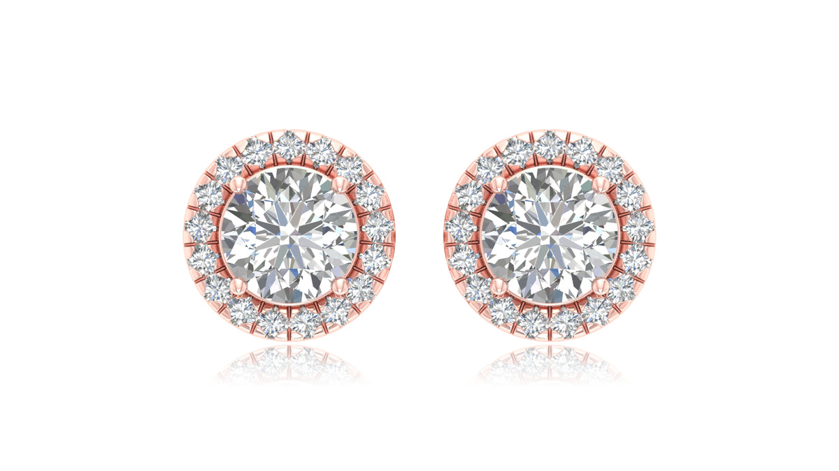 14K Rose Gold Center Halo Diamond Stud Earrings