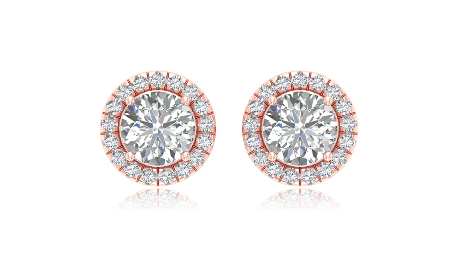 14K Rose Gold Center Halo Diamond Stud Earrings