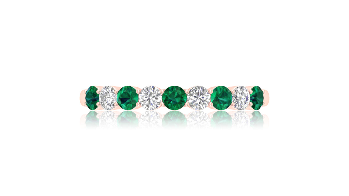 14K Rose Gold Green Gemstone and Diamond Band Ring