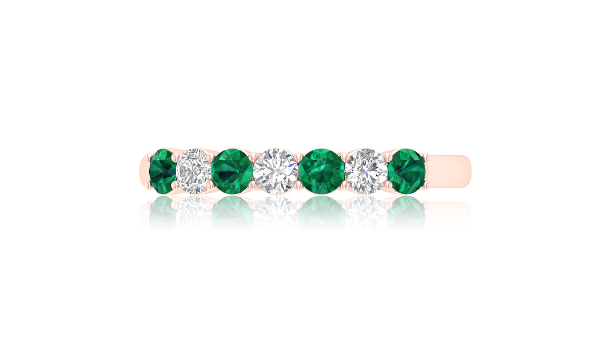 14K Rose Gold Green Emerald Sapphire and Diamond Band Ring