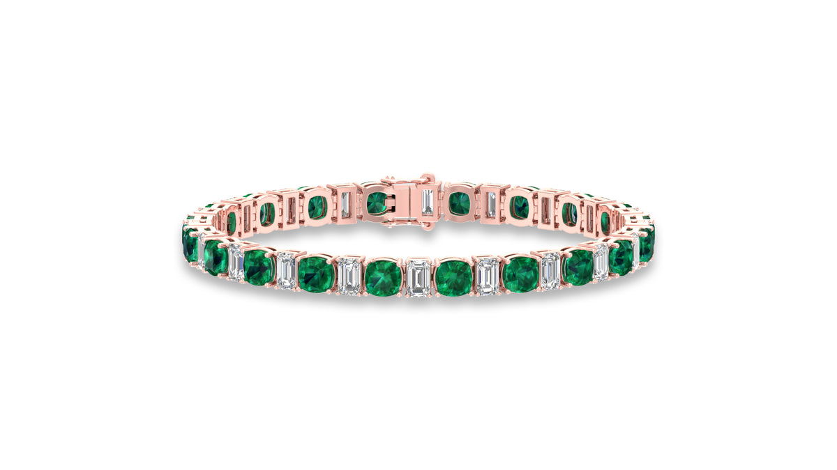 14K Rose Gold Green Emerald and Diamond Tennis Bracelet