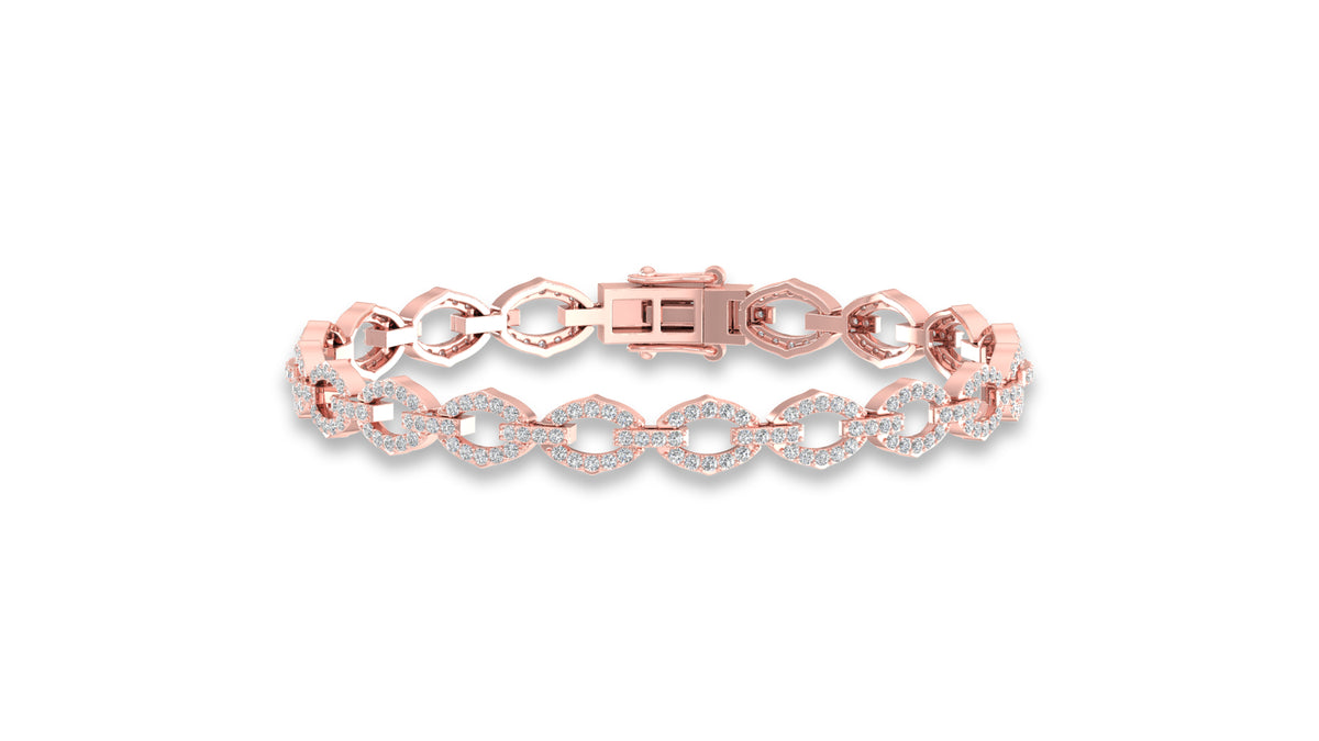 14K Rose Gold Oval Link Diamond Bracelet