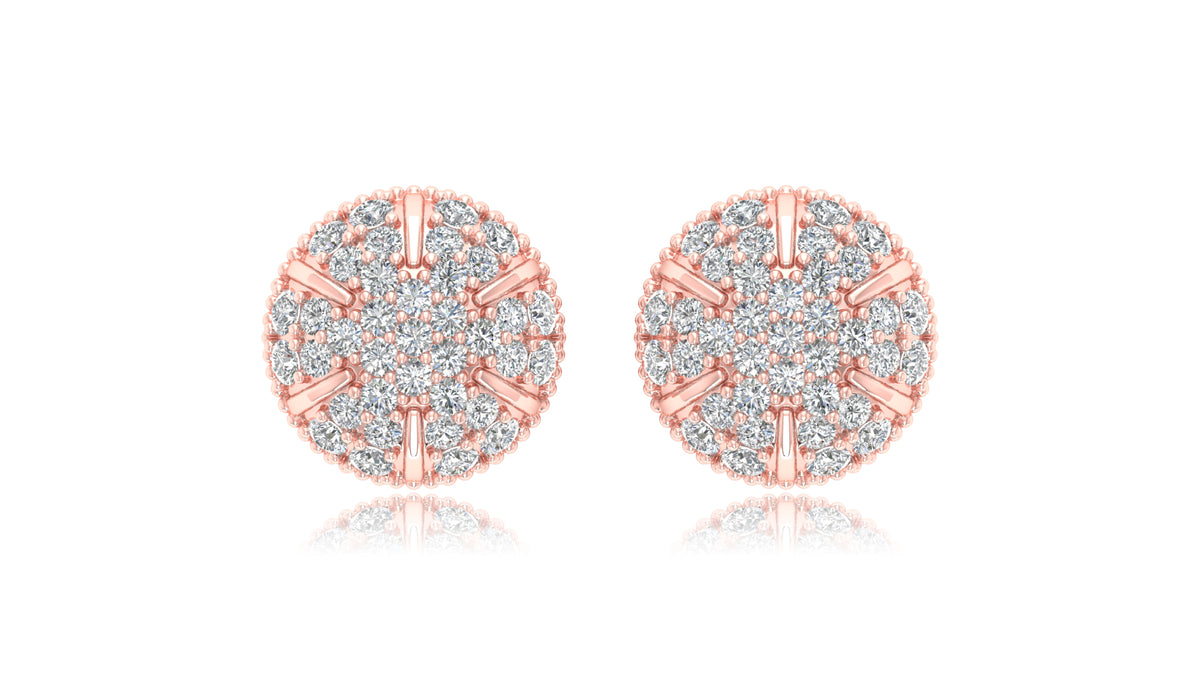 14K Rose Gold Round Halo Diamond Stud Earrings