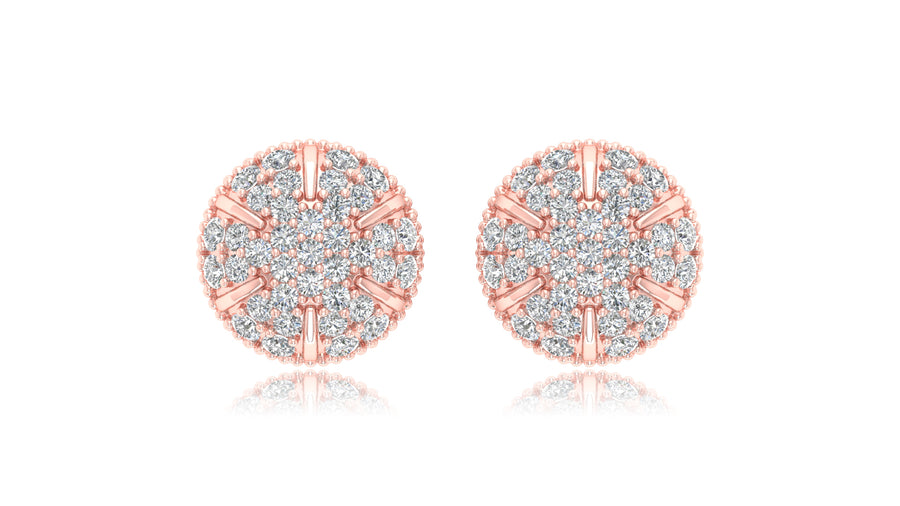 14K Rose Gold Round Halo Diamond Stud Earrings