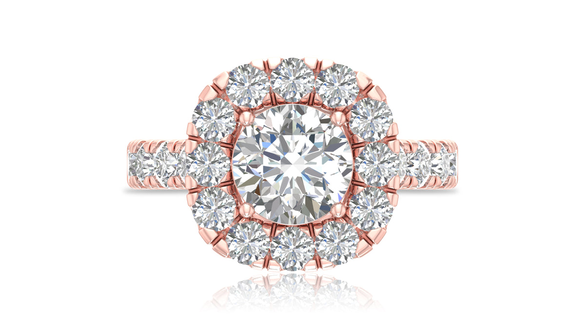 14K Rose Gold Round Halo Diamond Engagement Ring