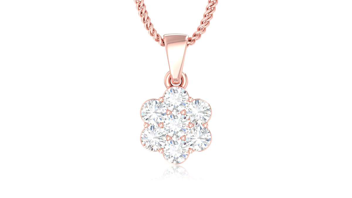 14K Rose Gold Round Diamond Flower Pendant