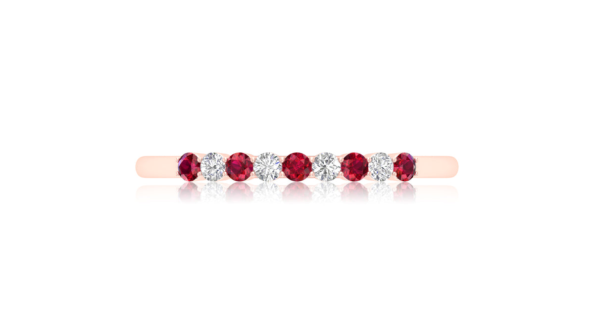 14K Rose Gold Ruby and Diamond Band Ring