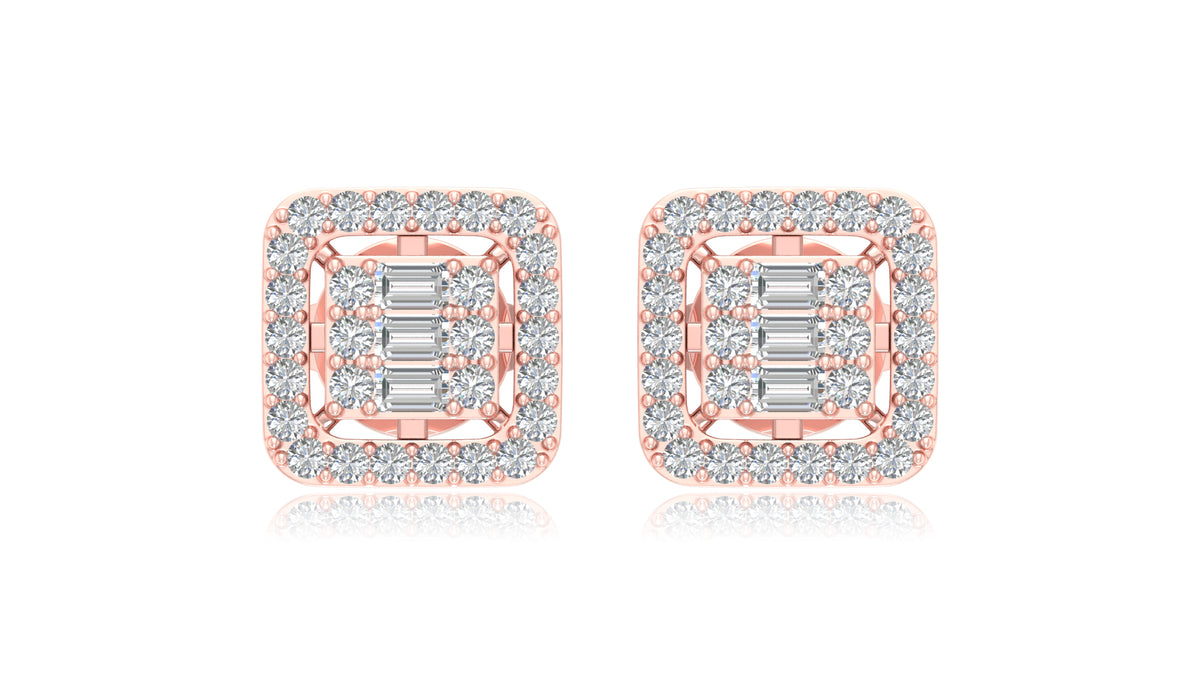 14K Rose Gold Square Halo Diamond Stud Earrings
