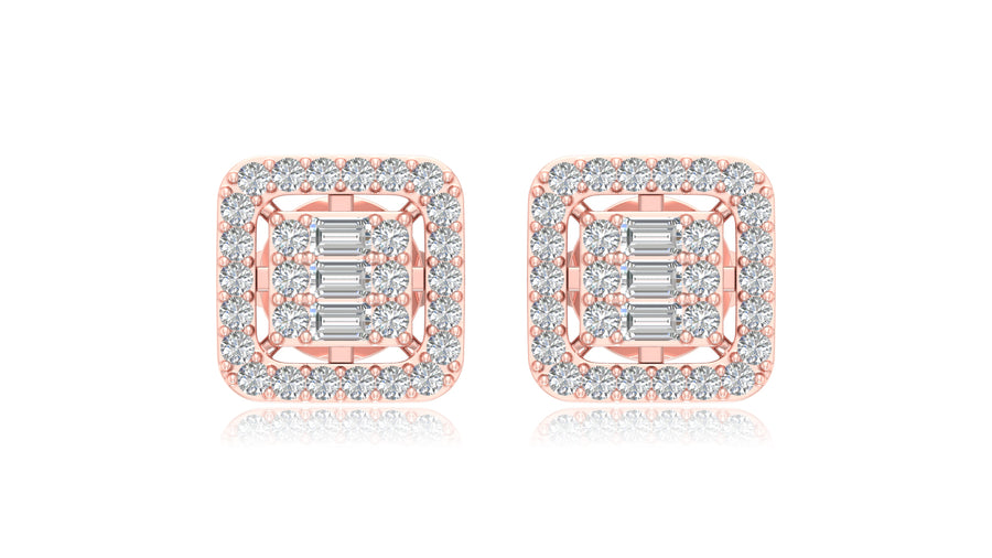 14K Rose Gold Square Halo Diamond Stud Earrings