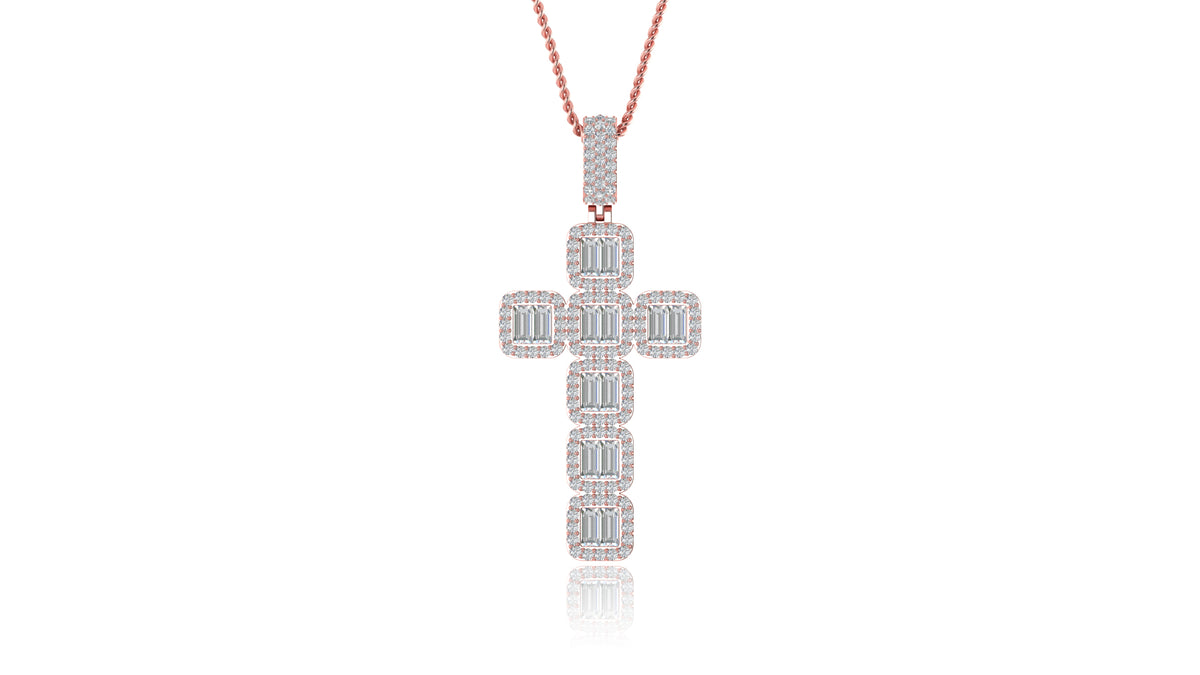14K Rose Gold Baguette Diamond Cross Pendant