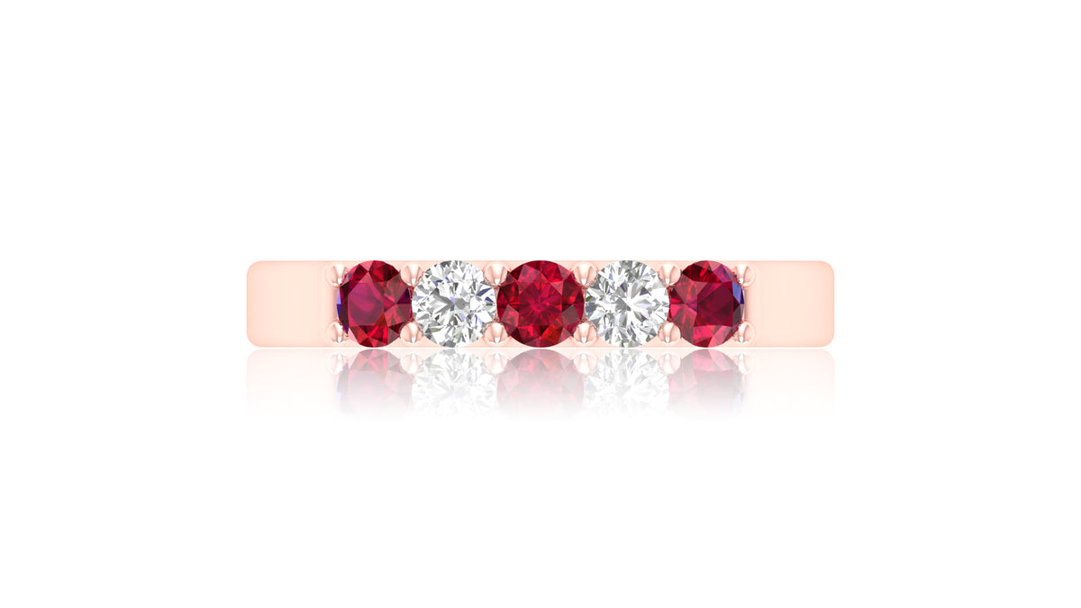 14K Rose Gold Ruby and Diamond Band Ring