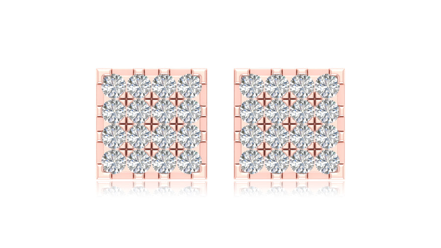 14K Rose Gold Square Diamond Grid Stud Earrings