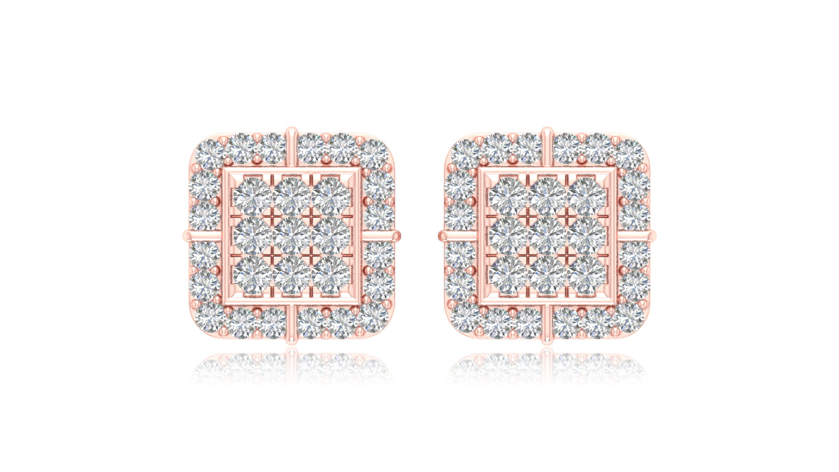 14K Rose Gold Square Halo Diamond Stud Earrings