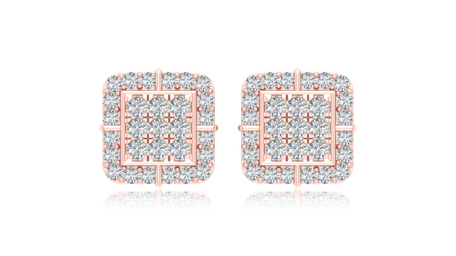 14K Rose Gold Square Halo Diamond Stud Earrings