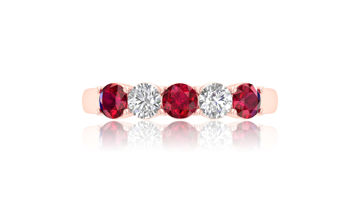 14K Rose Gold Ruby and Diamond Five-Stone Ring