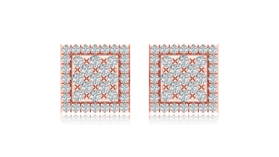 14K Rose Gold Square Lattice Diamond Stud Earrings