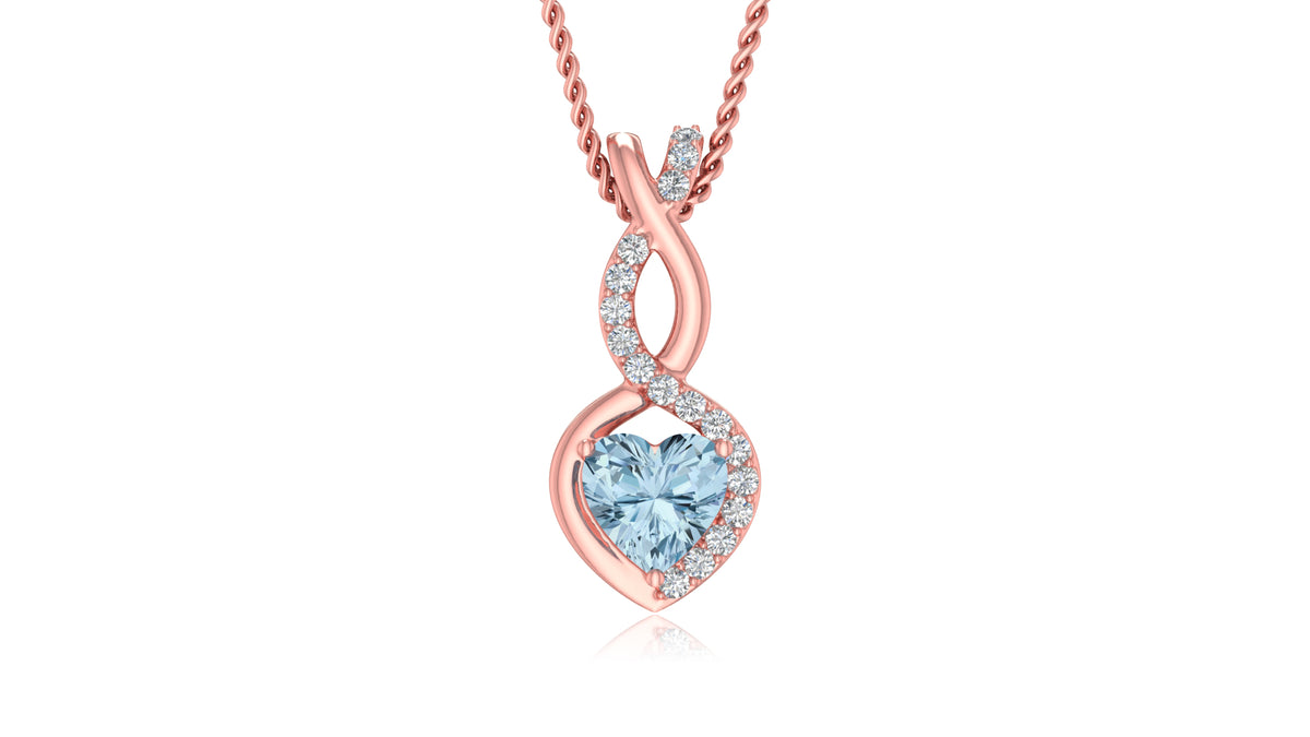 14K Rose Gold Blue Heart Diamond Pendant