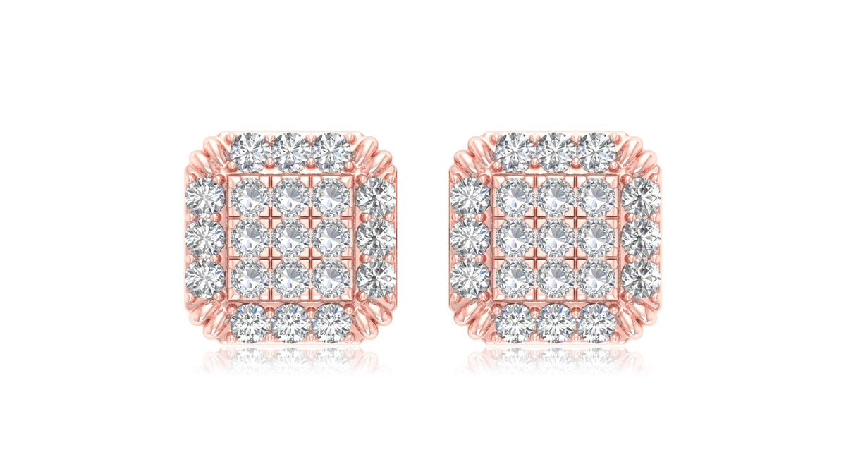 14K Rose Gold Square Diamond Halo Stud Earrings