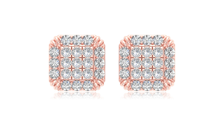 14K Rose Gold Square Diamond Halo Stud Earrings